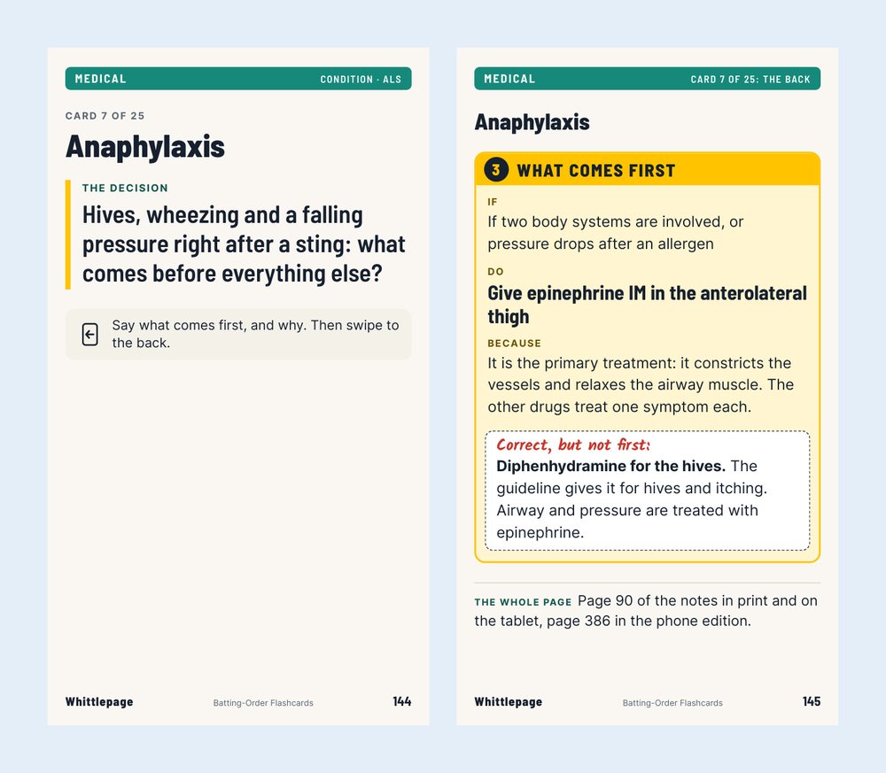 A page from Batting-Order Flashcards